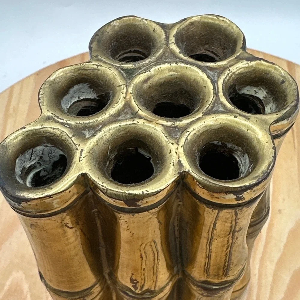 Hollywood Regency Mid-Century Brass Bamboo flower vase Brush Pot  objet d'art